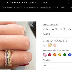 Stephanie Gottlieb, Authentic Rainbow Ombré Stack Band, 14K Yellow Gold, Size 6.